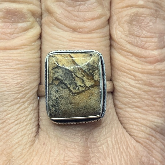 Picture Jasper Ring w Dendrites! .925 Sterling Silver Plated, Size 9.25 - Picture 7 of 10